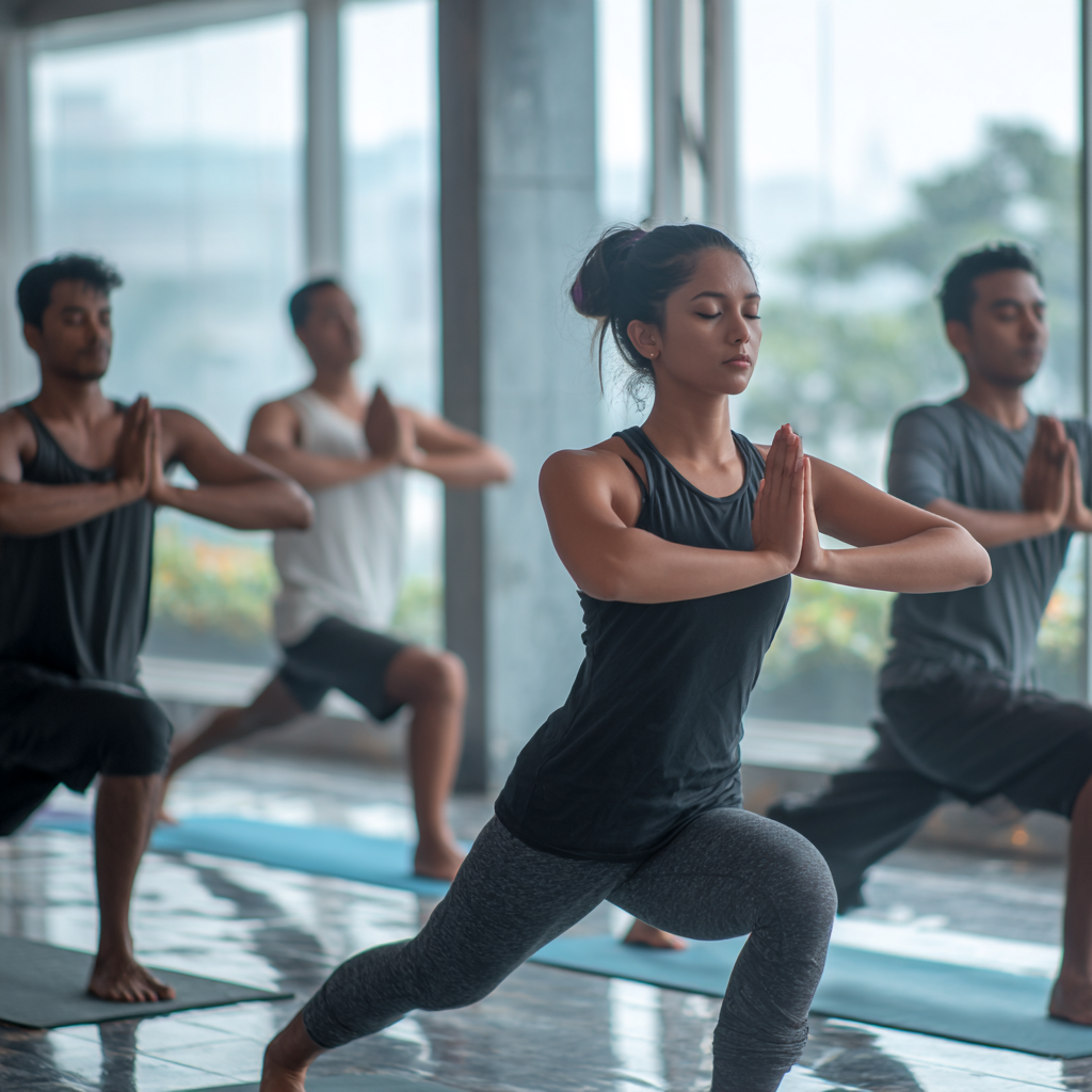 যোগ প্রশিক্ষক ধ্যানরত অবস্থায়